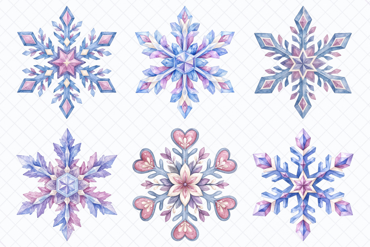 Watercolor Winter Snowflakes Clipart, a Seasonal Illustration by Whimsy Brush Studio (Photo 4 of 8)