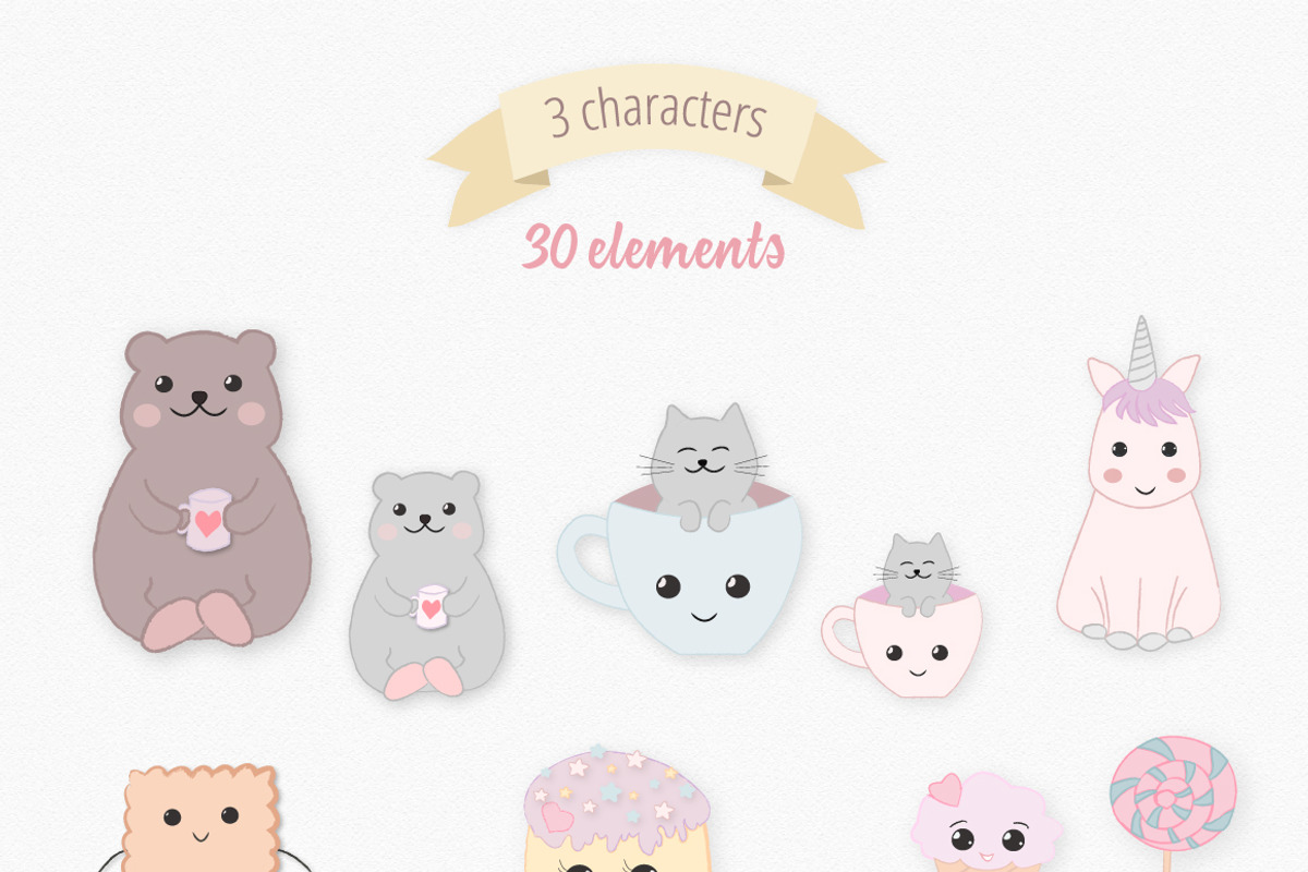 Sweet Kawaii Cake Set, an Animal Illustration by Irena Art (Photo 7 of 7)