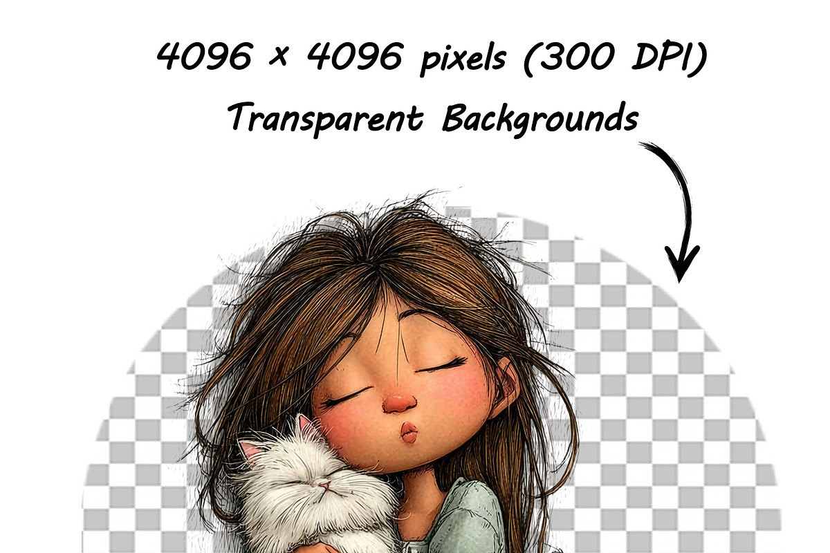Whimsical Girl and Cat Clipart Set, a Person Illustration by one-touch (Photo 10 of 18)