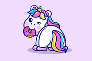 Cute Unicorn Eating Donut Cartoon, an Animal Illustration by Catalyst Labs (Thumbnail 3 of 3)