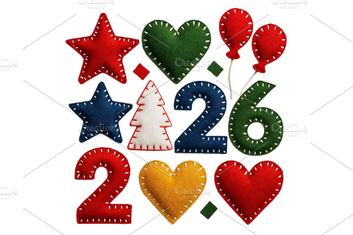 Patchwork New Year 2026 Clipart, a Decorative Illustration by Creative design (Photo 4 of 7)