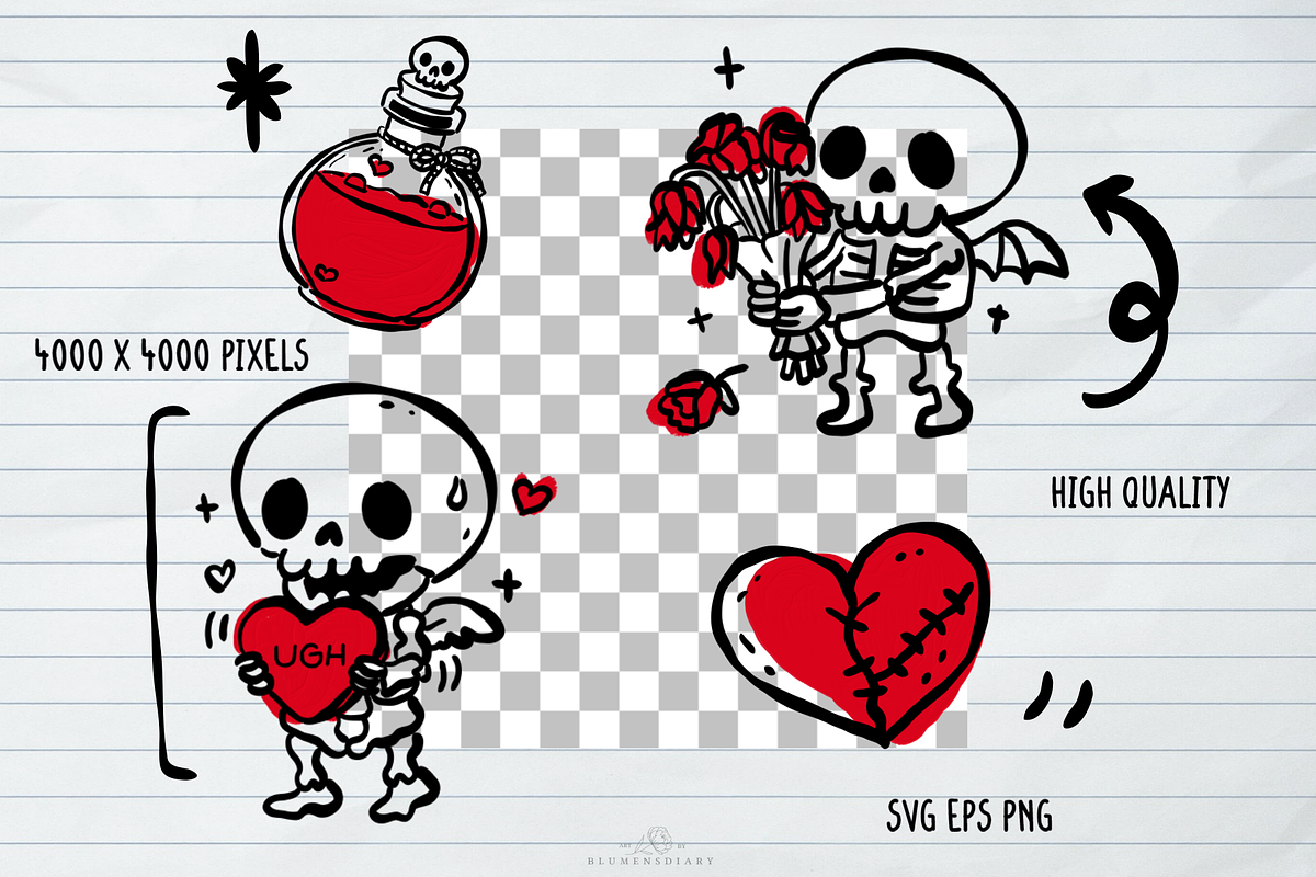 Gothic Valentines Skeleton Line art, a Decorative Illustration by Blumensdiary (Photo 4 of 7)