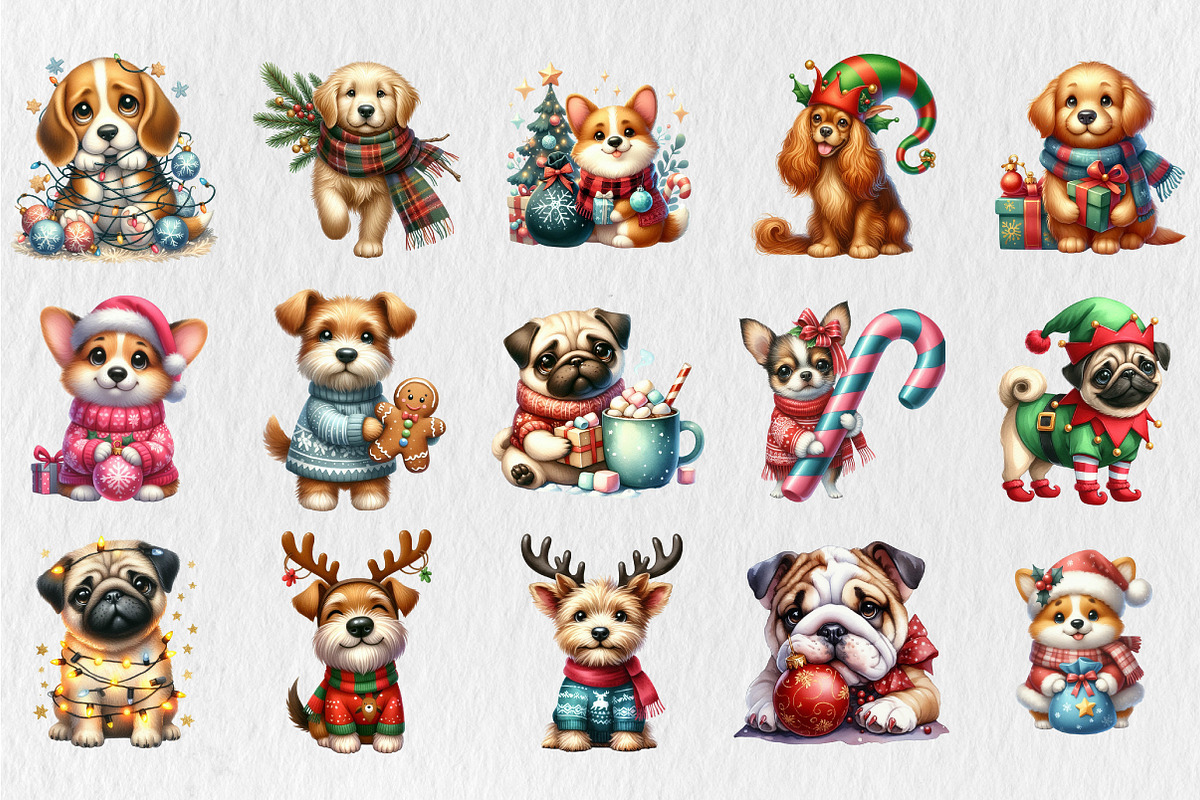 Quirky Christmas Dog Clipart, a Seasonal Illustration by Rose Art (Photo 4 of 4)