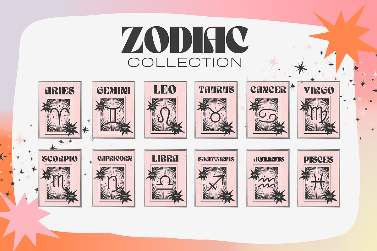 Zodiac Wall Art Prints Poster, a Decorative Illustration by Honey Island Studio (Photo 1 of 6)