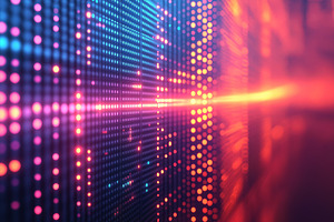 Vibrant abstract background featuring colorful dots and glowing lines, creating, a Background Photo by ImageMir