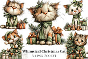 whimsical Christmas cat clipart, an Illustration by CraftArtStudio (Thumbnail 1 of 6)