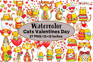 Cats Valentines Day, an Illustration by Design Market