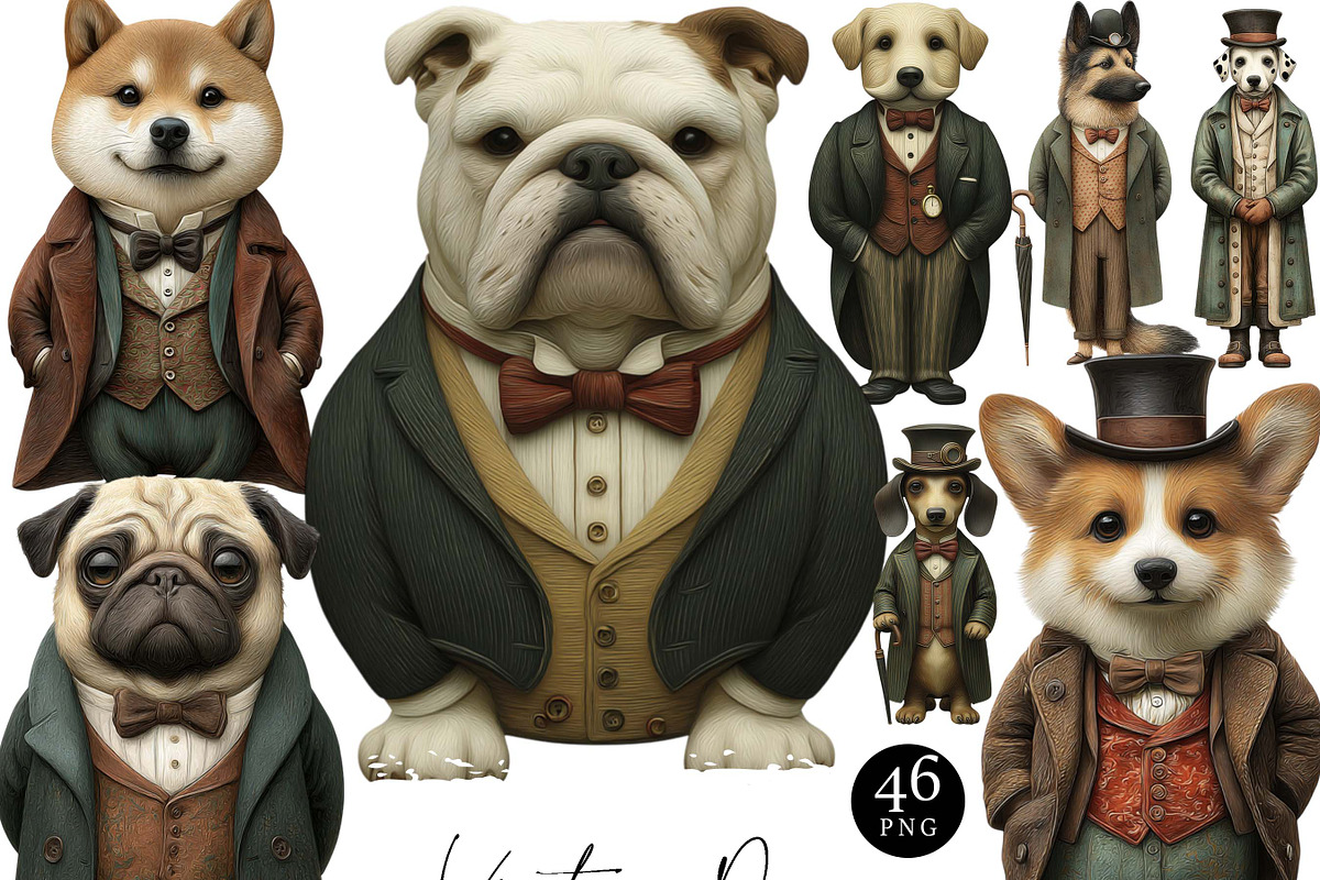 Vintage Dogs Clipart Bundle, an Animal Illustration by Design Scotch (Photo 1 of 8)