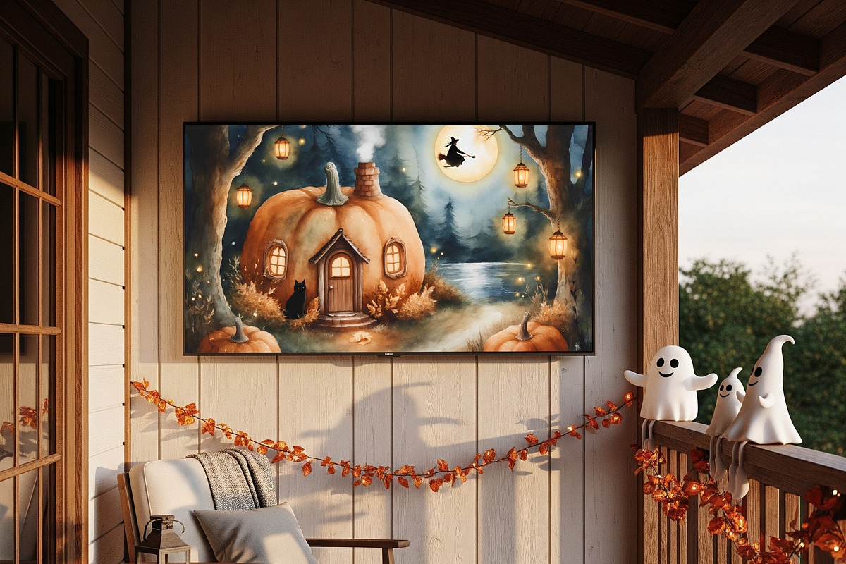 Halloween Pumpkin House with Witch, a Background Graphic by Floraphoria (Photo 9 of 10)