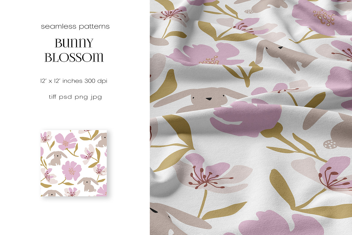 Bunny Blossom – Patterns Collection, a Pattern Graphic by PROTEA Watercolor Studio (Photo 5 of 8)