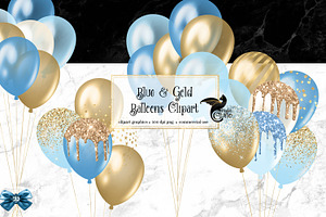 Blue And Gold Balloons Clipart