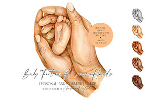 Baby Foot in Mother’s Hands Print, an Illustration by EkaterinaViArt