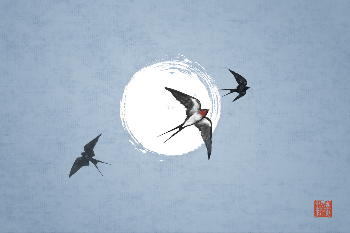 Japanese ink painting sumi-e. Birds., an Animal Illustration by Elina_Li (Photo 21 of 25)