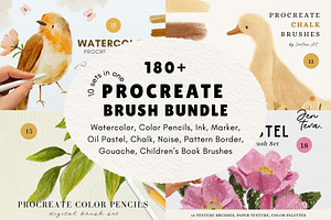 180 Procreate Brush Bundle, a Brush Add-On by Jenteva Art