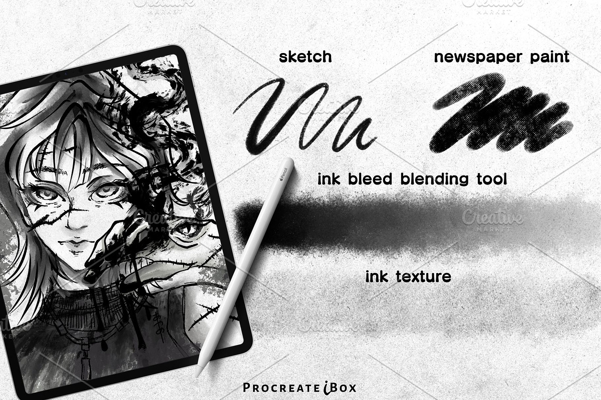 62 Inkflow Procreate ink Brushes, a Brush Add-On by ProcreateiBox (Photo 6 of 10)