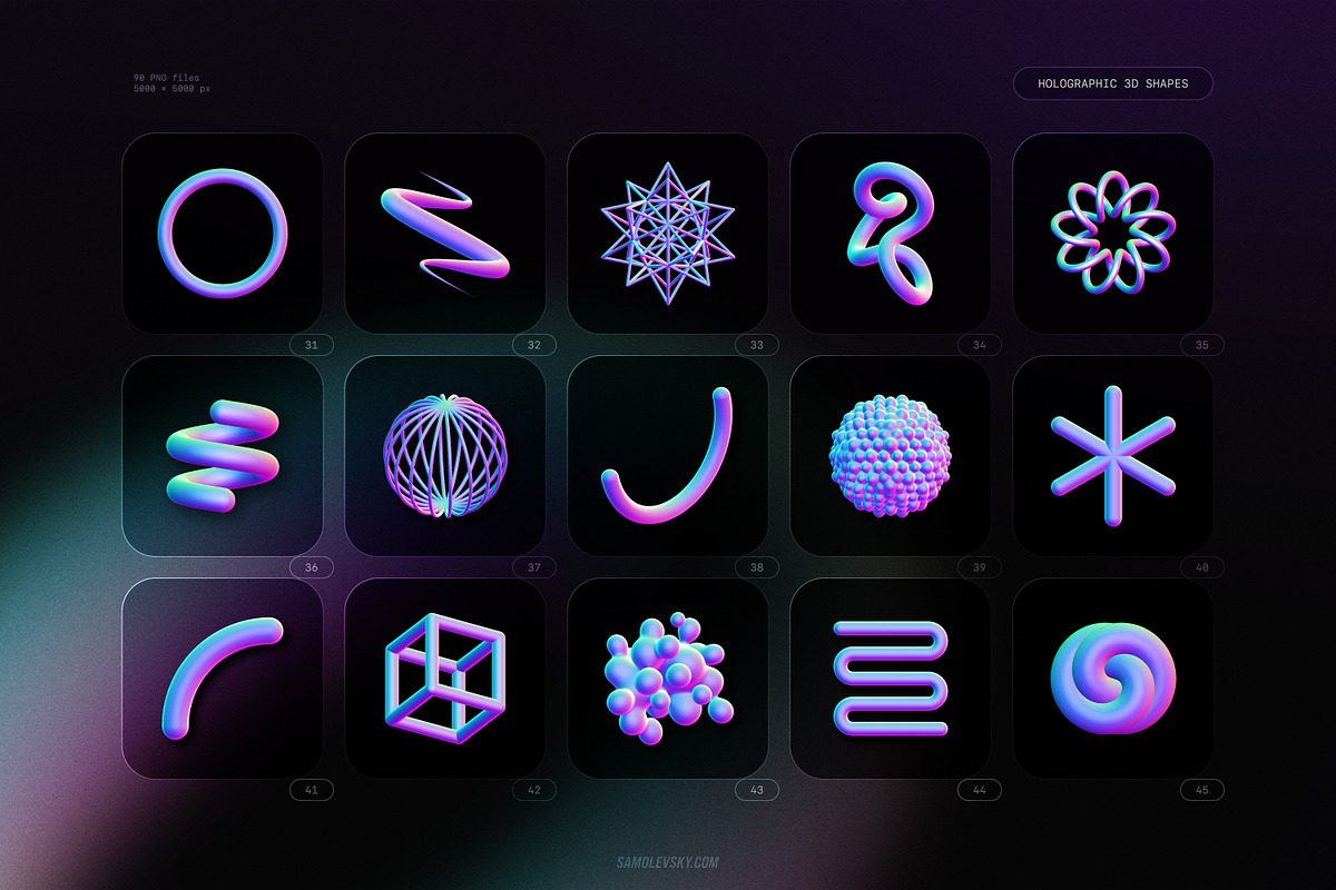 Holographic 3D shapes collection, an Object Graphic by Samolevsky (Photo 6 of 13)