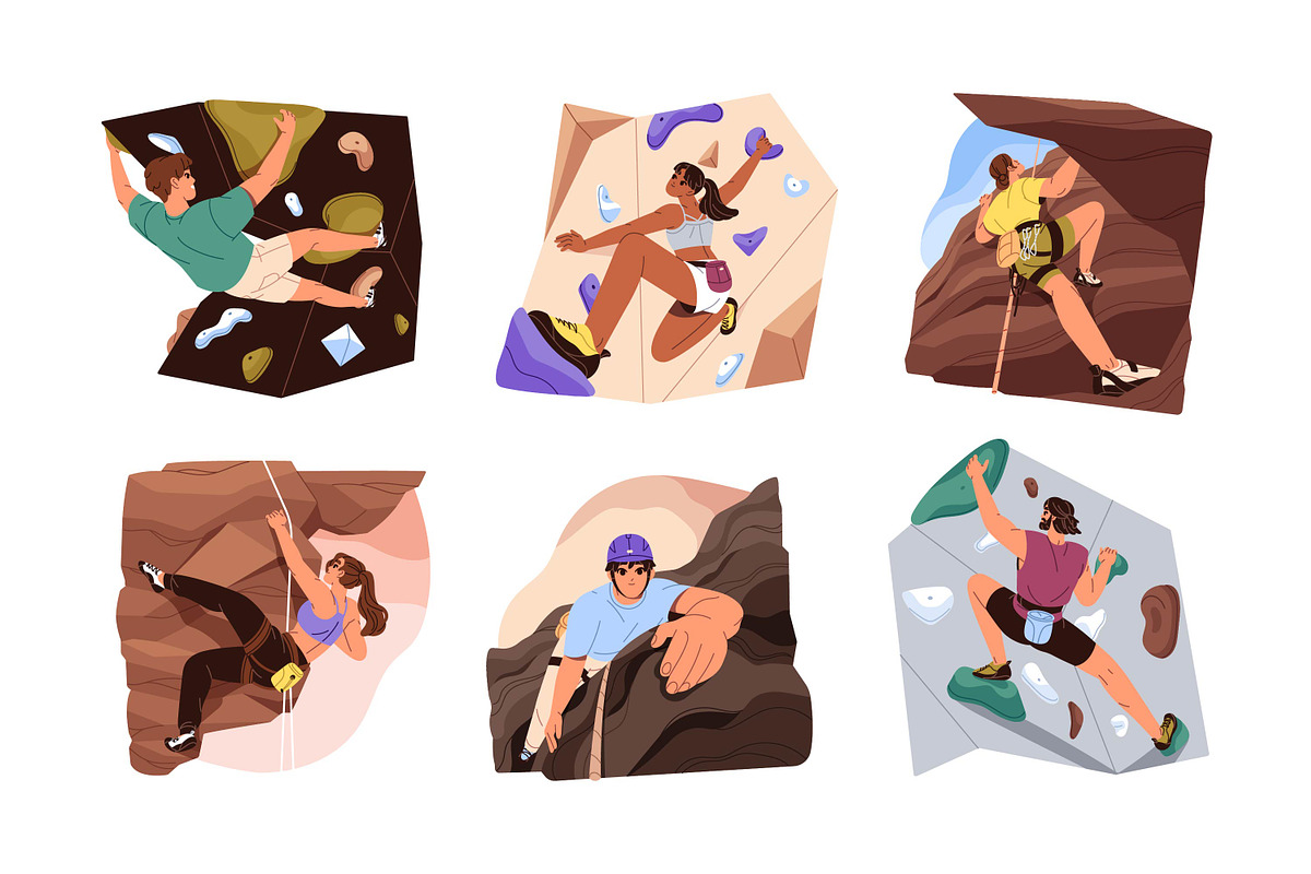 People rock climbing, bouldering set, a Sport Illustration by PaperTrident (Photo 1 of 9)