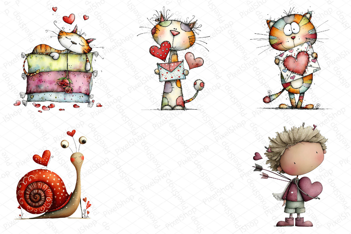 Quirky Valentine Cats Clipart, an Illustration by DreamPrint404 (Photo 5 of 6)