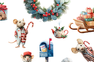 Christmas Mouse Clipart Set