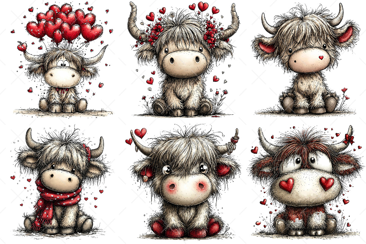 Highland Cow Valentine Clipart Png, an Illustration by Craft Nest (Photo 5 of 11)