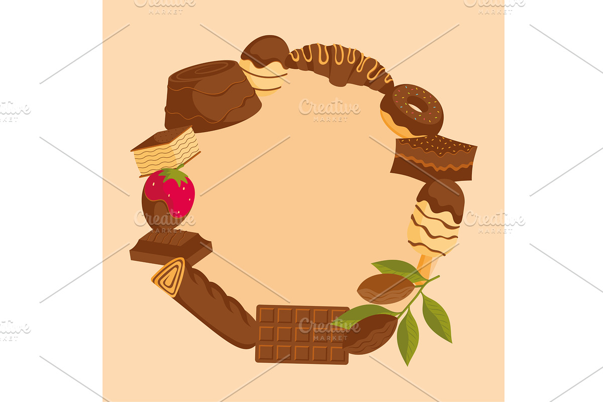 Desserts round composition. Vector, a Food Illustration by studioDK
