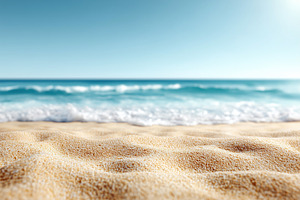 View from sandy beach on calm sea, a Nature Photo by MistyDay