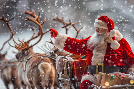 A man dressed as Santa Claus sits in, a Photo by Tanuart
