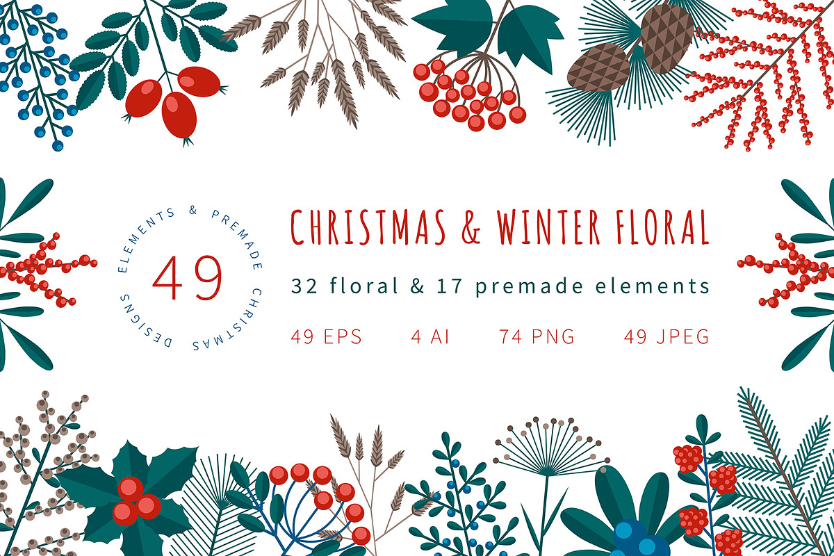 Christmas & Winter Floral collection, a Decorative Illustration by VectoriyA (Photo 1 of 8)