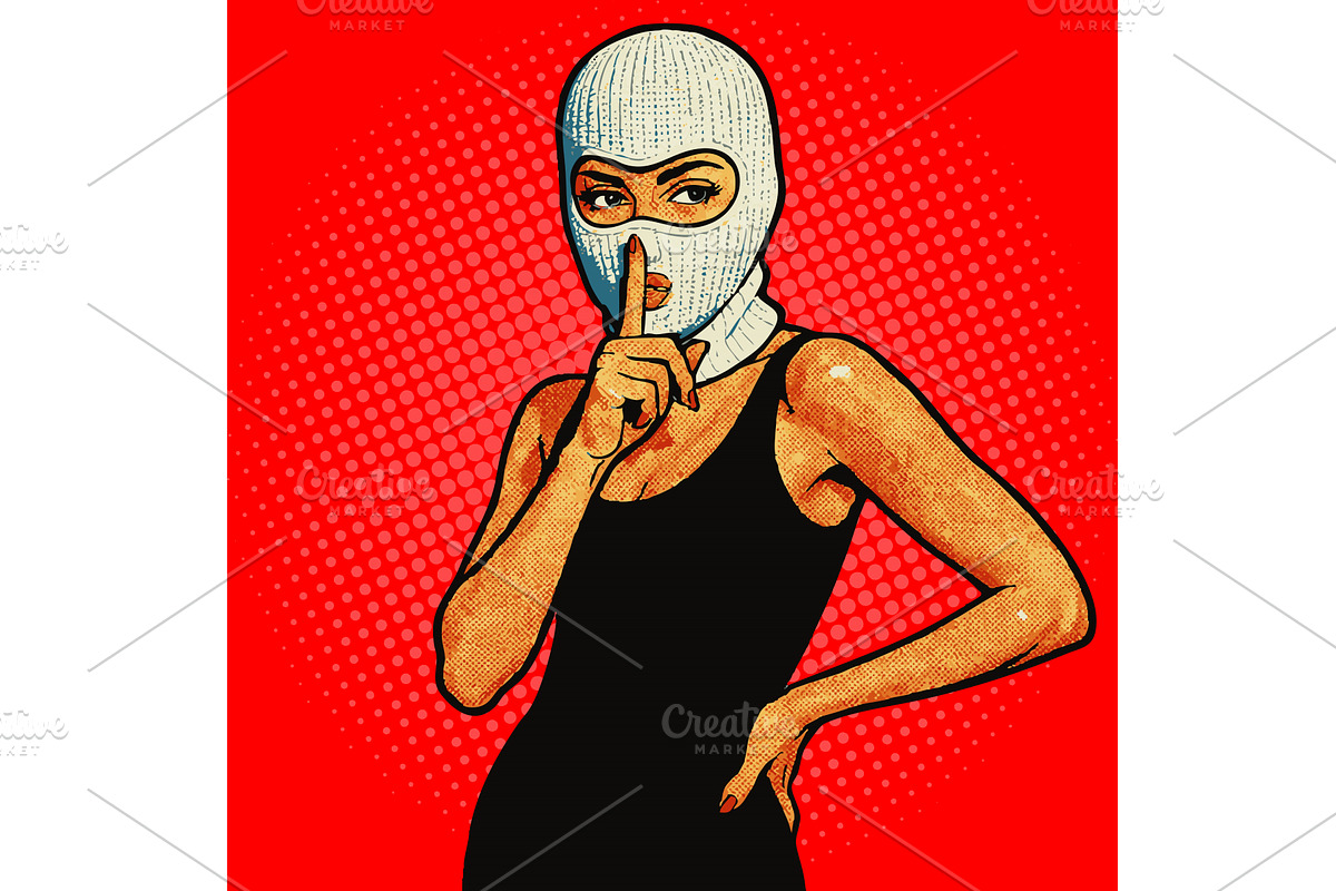 Pop art woman in ski mask making, an Object Illustration by AlexArt