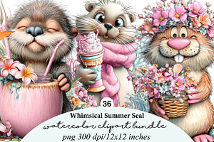 Whimsical Summer Seal Clipart Bundle, an Illustration by Digital Artistic99
