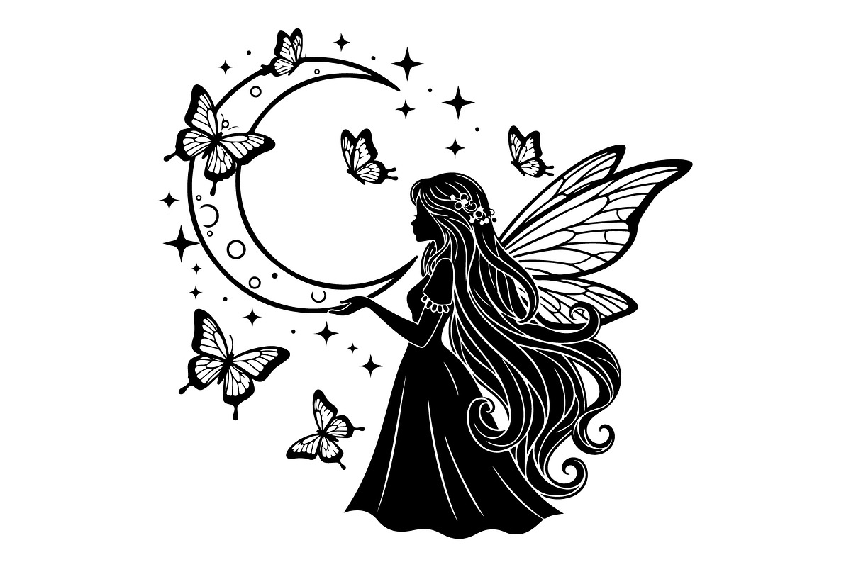 Fairy Moon Butterfly Silhouette, an Object Illustration by Gaye Art (Photo 17 of 31)