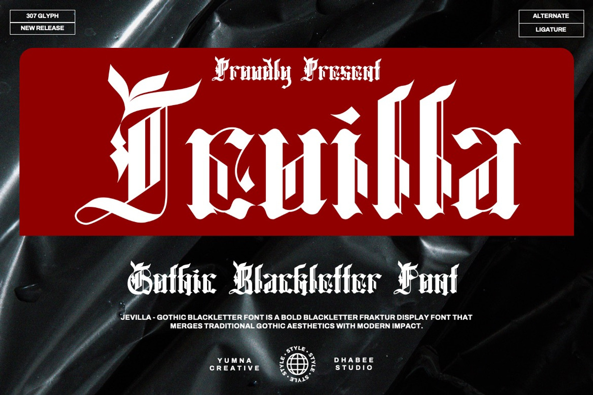 Jevilla - Gothic Blackletter Font, a Blackletter Font by Dhabee (Photo 1 of 17)