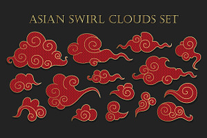 Red Asian Swirl Clouds Set, a Decorative Illustration by PsychocheArt