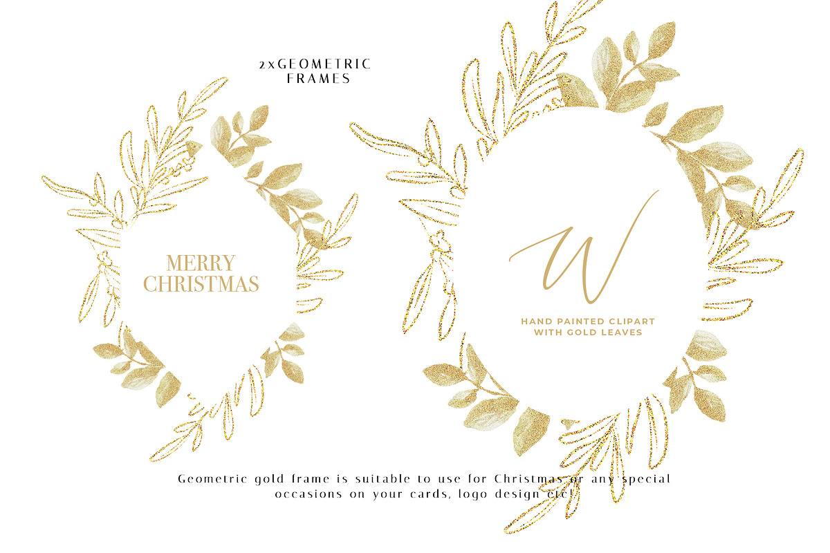 Gold Leaves Greenery Wreath & Frame, a Decorative Illustration by WalaPalette (Photo 5 of 5)