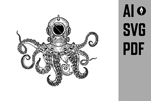 Diver Helmet With Octopus Tentacles