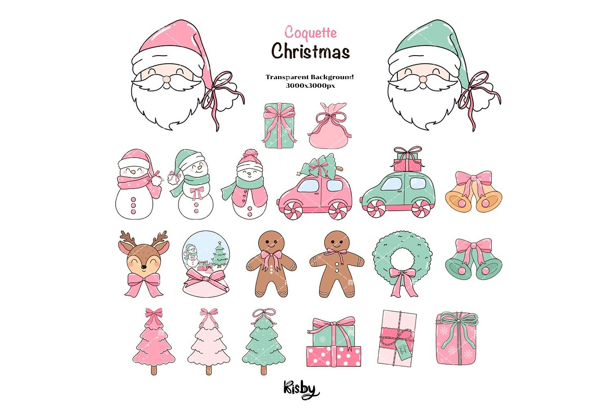 Coquette Pink Christmas Clipart, a Seasonal Illustration by KisbyArt (Photo 3 of 10)
