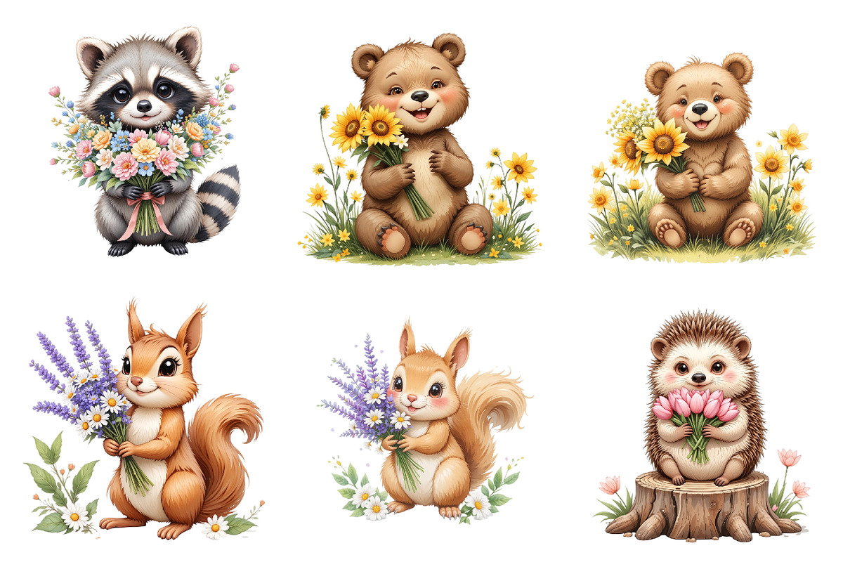 Spring Woodland Animal with Bouquet, a Seasonal Illustration by DreamArtGraphic (Photo 4 of 4)