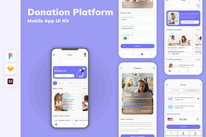 Donation Platform Mobile App UI Kit, an UI Kit Template by uicube