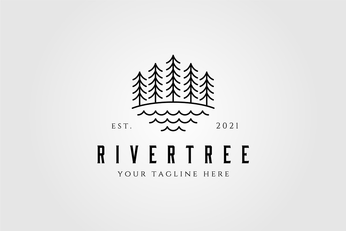 evergreen pine tree line art nature, a Branding & Logo Template by lawoel