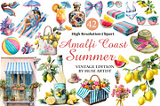 Watercolor Amalfi Coast Summer, an Illustration by DreamArtGraphic (Thumbnail 1 of 4)