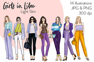 Girls In Lilac - Light Skin Clipart