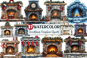 Christmas Fireplace Clipart, an Illustration by Rose Art