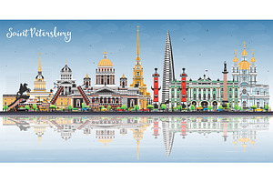 Saint Petersburg Russia city skyline, an Illustration by Booblgum
