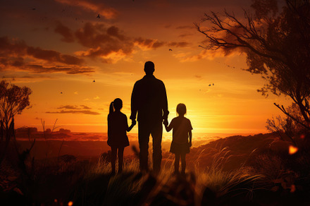 Silhouette of father and children at, a Photo by Iftikhar Alam
