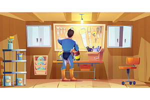 Superhero man works in garage, an Object Illustration by art PVP - market