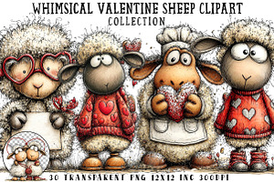 Whimsical Valentine Sheep Clipart, an Illustration by OK Design