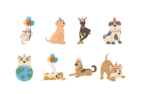 Cute Birthday Dogs Illustration Set preview 4