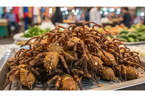 Mound of fried tarantulas or large, a Food & Drink Photo by Igor Tichonow