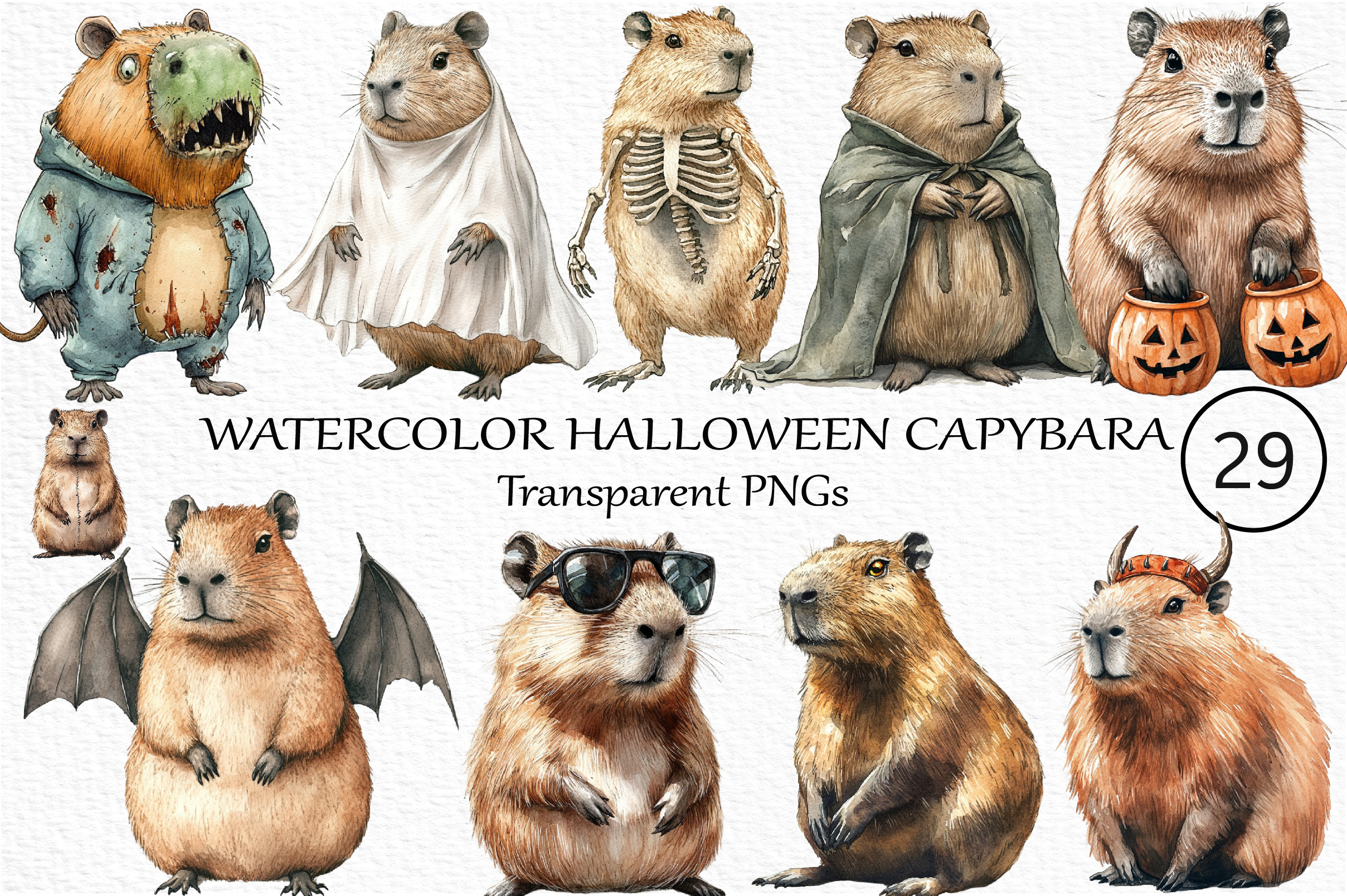 Watercolor Halloween Capybara PNG, an Illustration by Craft Nest