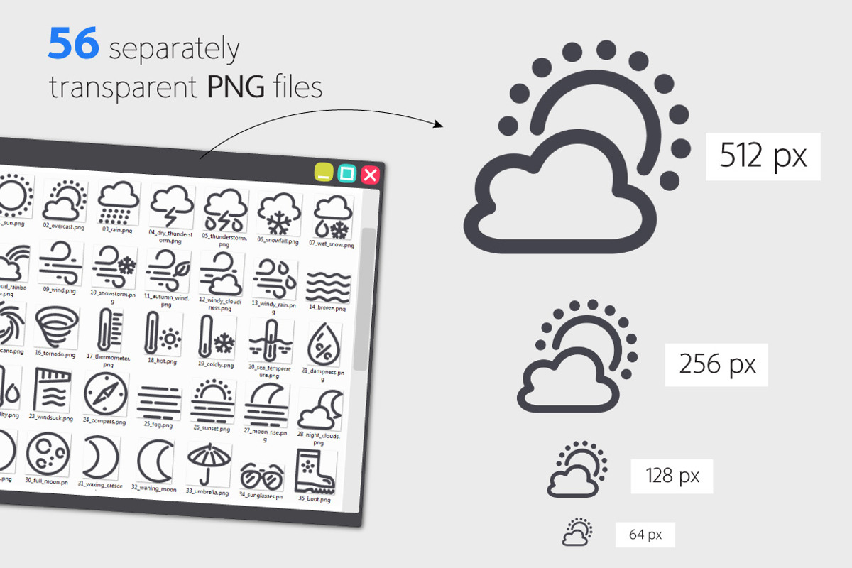 Weather Line Icons Set, an Outline Icon by Voysla's Shop (Photo 3 of 4)